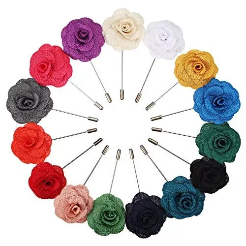 15 Pieces MenS Lapel Pin Handmade Camellia Flower Boutonniere for Suit Wedding - Afbeelding 1 van 1