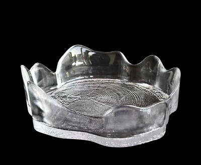 Bengt Edenfalk for Skruf Crystal Bowl Sweden Mid Century Tree Trunk Pattern