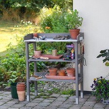 Garden Gear 3-Tier Wooden Potting Table Steel Worktop Work Station 92cm Height