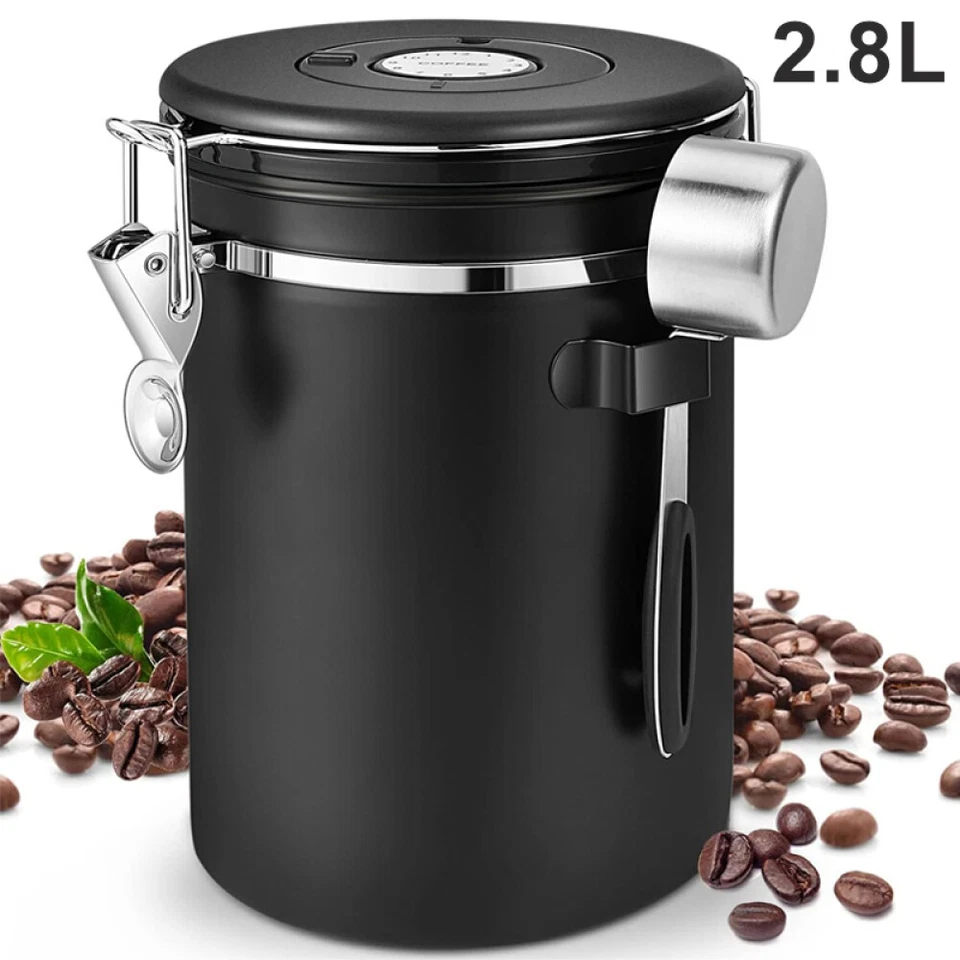 Kaffeedose Luftdicht Edelstahl Behälter für 1kg Kaffeebohnen inkl. Dosierlöffel - Bild 2 von 4