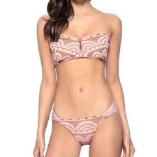 PQ Pink Sands V Lace Bandeau Sz D & Fanned Bottom Sz M Gift Party Sexy Summer