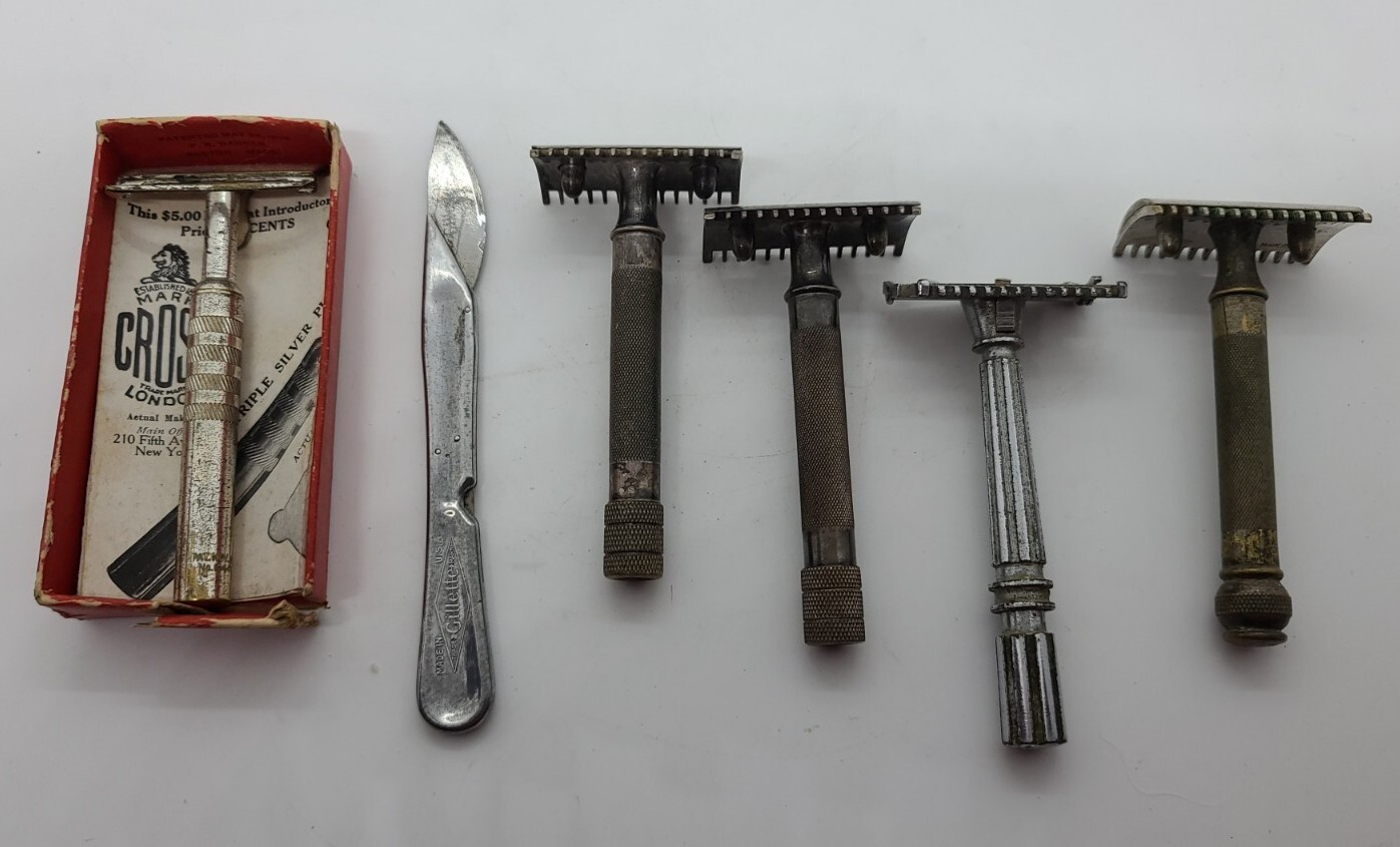 Vintage Razor Lot; Gilette 'Use Ivory Soap' Safety Razor, GEM Micromatic, Cross