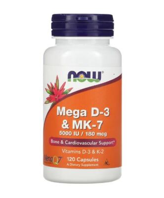 NOW FOODS MEGA D-3 & MK-7, VITAMIN D3 AND MK-7, 120 CAPSULES