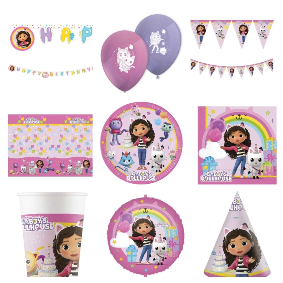 PROCOS Gabby’s dollhouse themed balloons bunting banners birthday party decorations