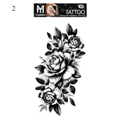 Temporäre Tattoos-Aufkleber Wasserfest Skizze Schwarze Rose Blumen- æ