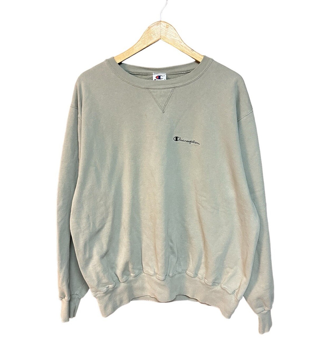 Vintage 90s Champion Script Spellout Crewneck Tan Sweatshirt Size 