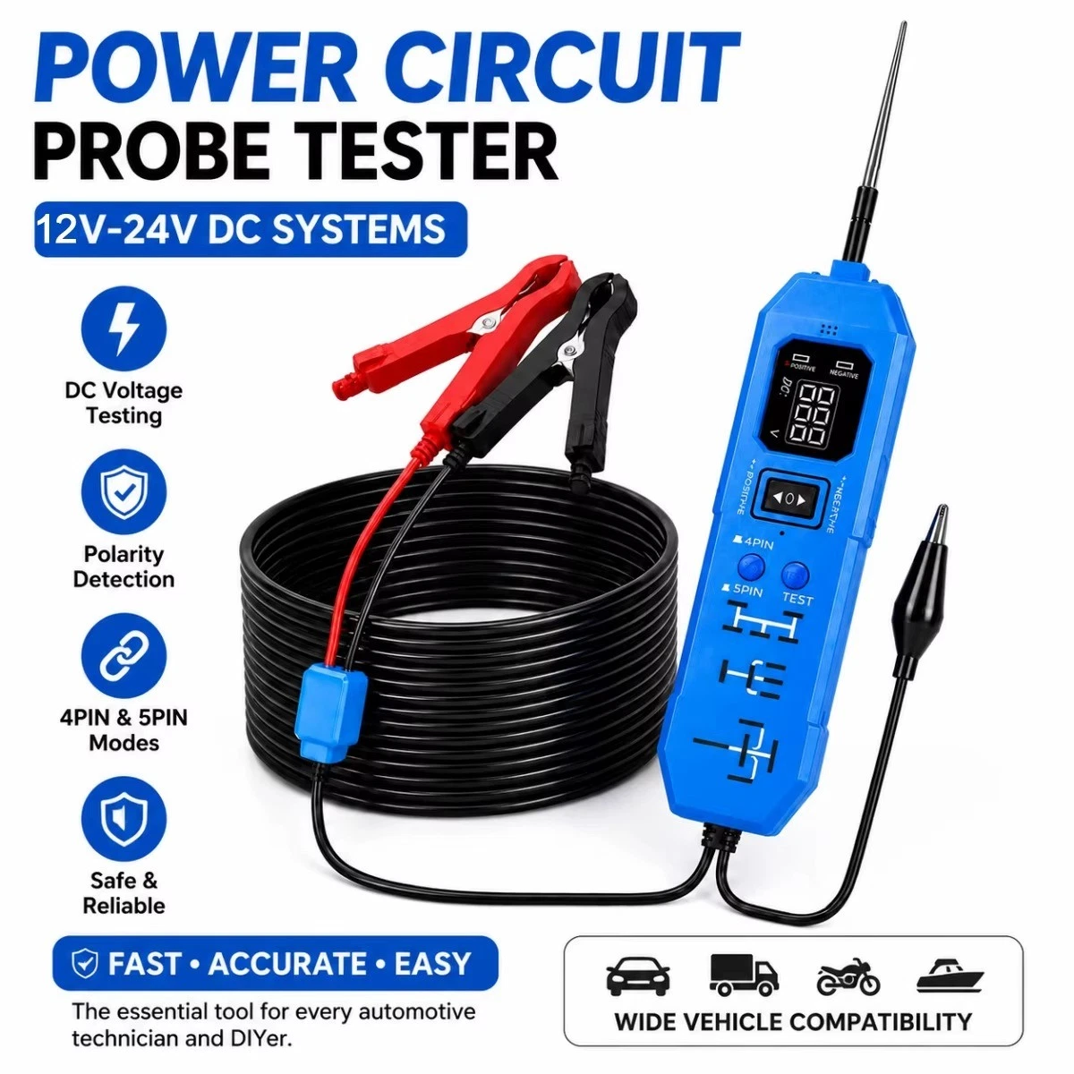 Probador de sonda de circuito automotriz DW833 LED 12V/24V DC3.5-36V