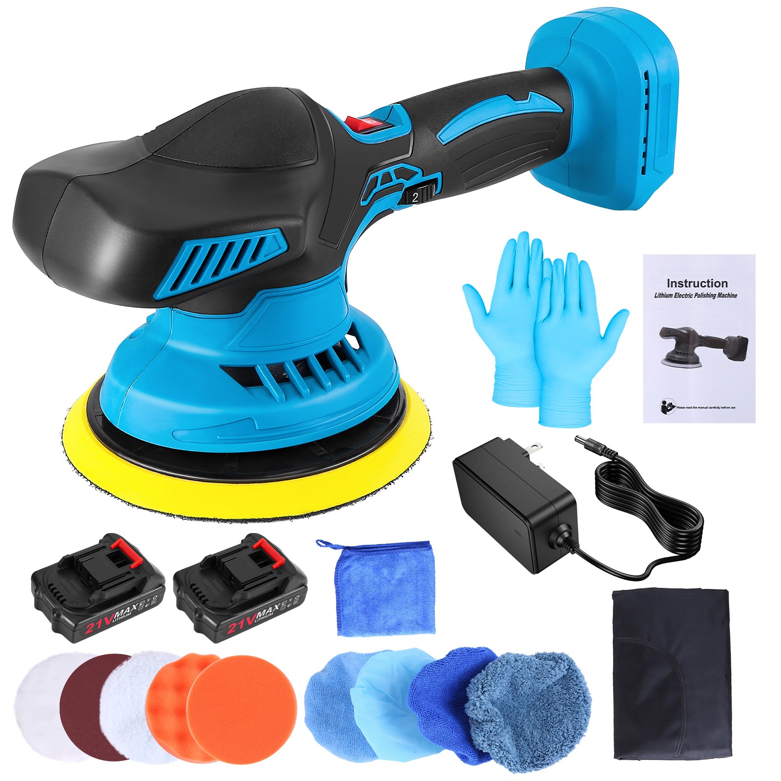 Cordless Car Buffer Polisher, 6 Inch Orbital Polisher Kit with 2X21V Batteries
