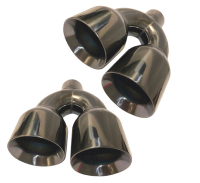 QUAD 4'' OUT EXHAUST TIP STAGGERED L&R PAIR 3'' INLET DUAL WALL STRAIGHT CUT TIPS