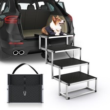 Foldable Dog Stairs for Car, 17" Aluminum Dog Steps for Car 4 Steps