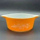 Vintage Pyrex 475-B Butterfly Gold 2.5 Quart Round Casserole Dish Orange