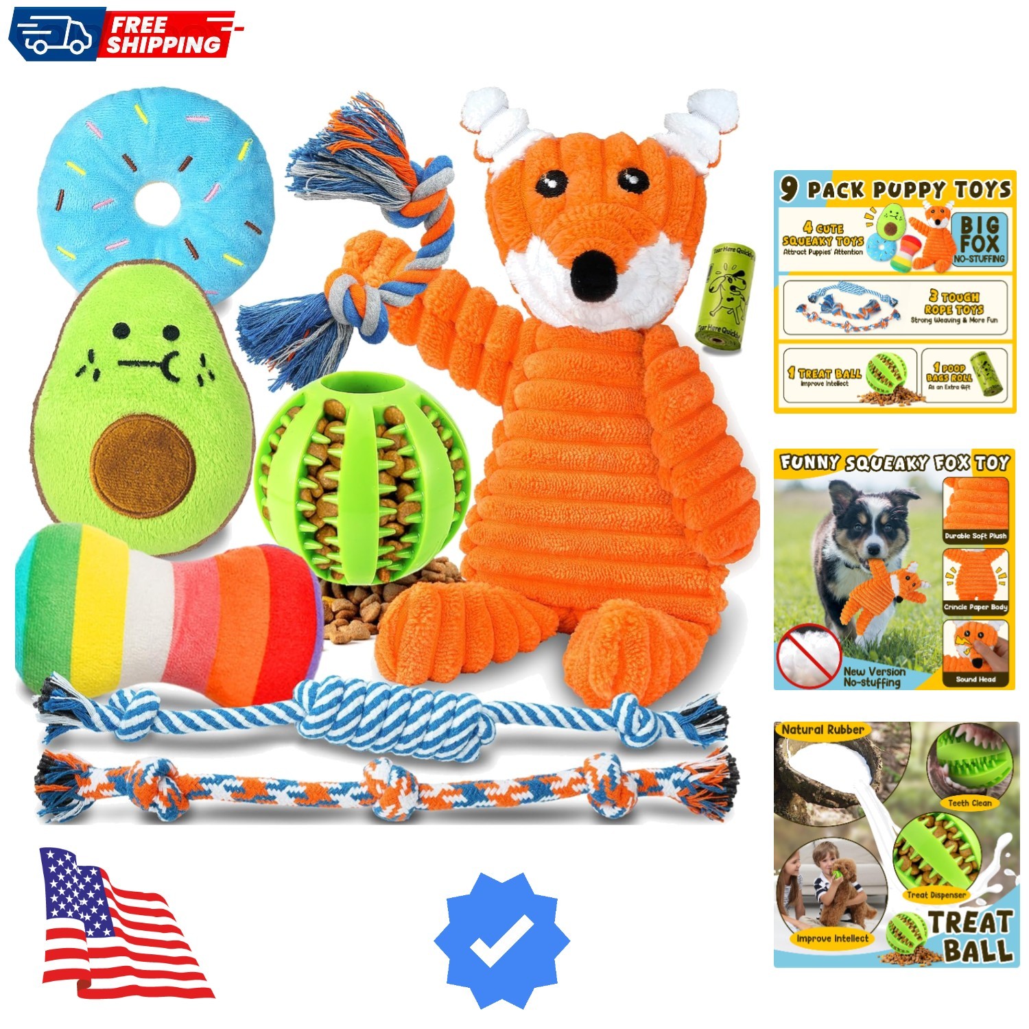 9 Pack Luxury Puppy Toys for Teething Small Dogs, Puppy Chew Toys with Cute S...