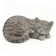 Grey Sleep Cat Statues Outdoor Decorative, Cat Memorial Sleepping Gery Cat