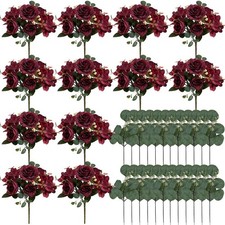 Peony Artificial Flowers, Faux Peonies Hydrangea Eucalyptus Bouquet 12 Packs ...