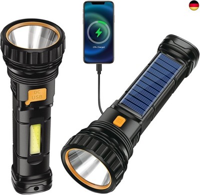 Solar Taschenlampe LED, USB Wiederaufladbar Solar Taschenlampe, Solar Powerbank
