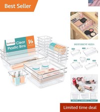 16 PCS Clear Drawer Organizer Set - 5 Sizes for Kitchen and Bathroom Elegance