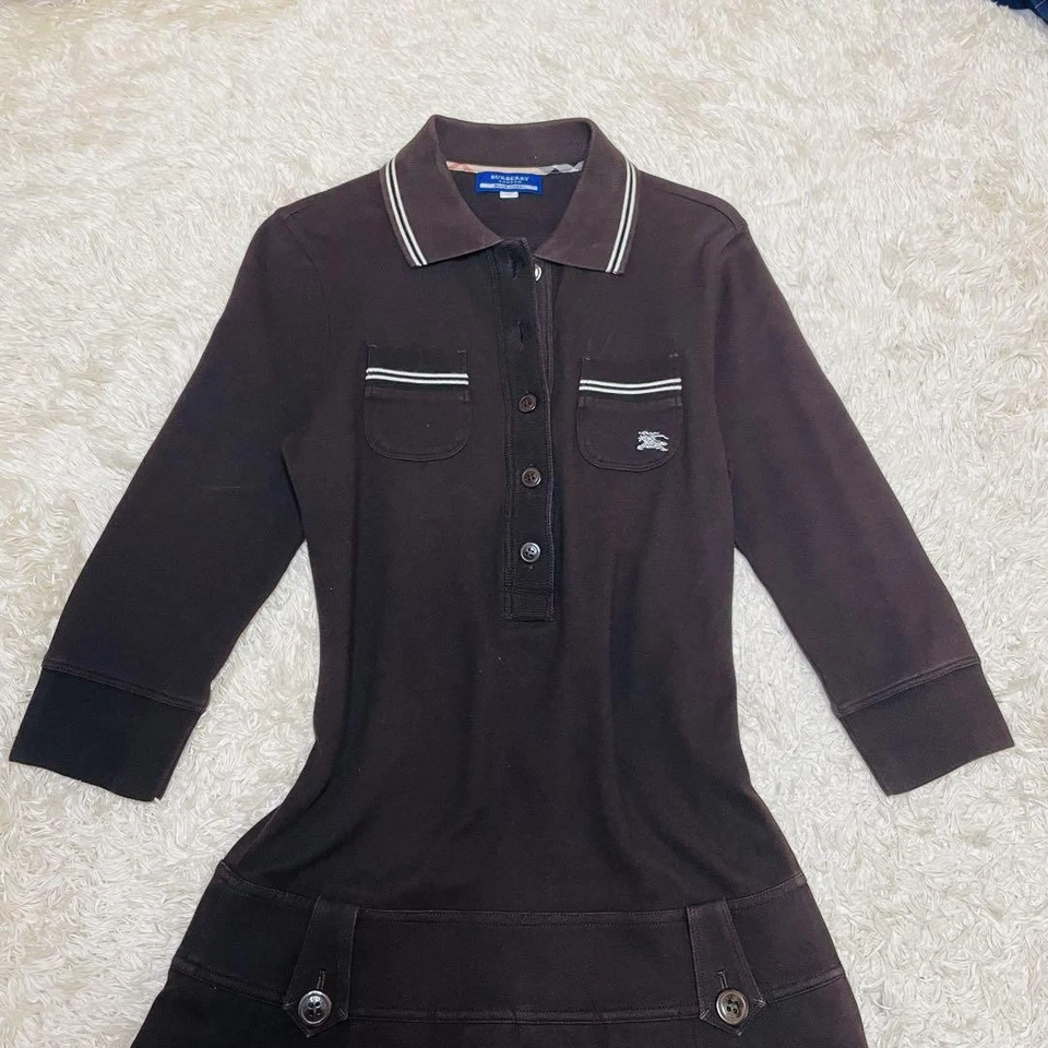Burberry Blue Label Brown Polo Shirt Pleated Dress Nova Check Size 38 - Image 3 of 4