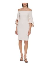 CALVIN KLEIN Womens Pink Cuffs Bust Boning Lined 3/4 Sleeve Sheath Dress 6