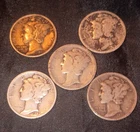 (5) Mercury Dimes (All P's & All Different Dates)