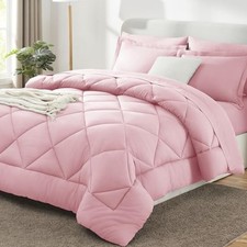 Size Comforter Sets - 7 Pieces Bed in a Bag Luxury Soft Bed Set for King Pink
