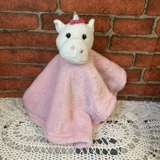 DTU Inc White Unicorn Lovey Pink Security Blanket Silver Horn Sewn Eyes Toy NuNu