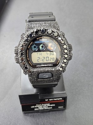Casio G-Shock Watch Bkack Moissanite 3Line Gun Metal Bezel, Black Band Org.Bezel
