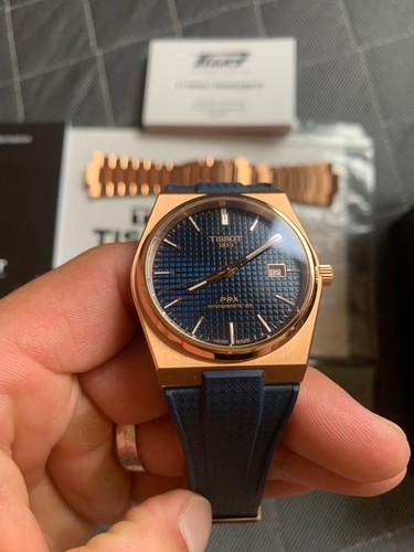 Tissot PRX Powermatic 80 Blue Dial Rose Gold Watch with Genuine Strap From Japan - Picture 3 of 6