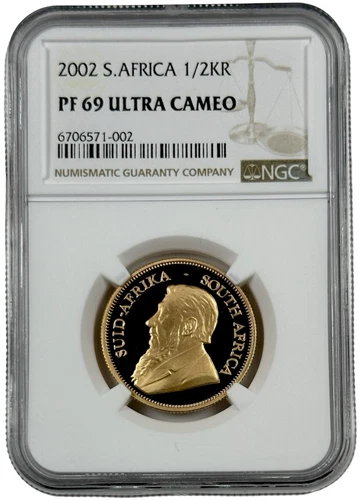 2002 South Africa Gold 1/2 oz Proof Krugerrand Coin NGC PF 69 UC 2,295 Minted
