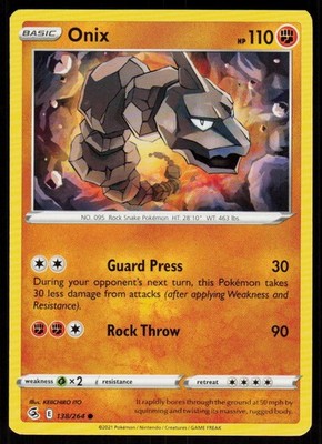 Onix 138/264 Common Fusion Strike Pokemon Near Mint