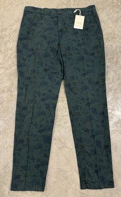 Altea Milano Pants Men s 54 (35x31) Floral Green Cotton Blend Casual Chino NEW