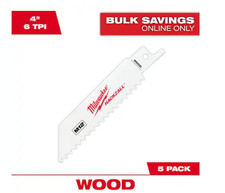 Milwaukee 4in. 6TPI Wood Cutting HACKZALL Reciprocating Saw Blades - Pack of 5