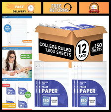 College Ruled Loose Leaf Notebook Paper 10.5  x 8  - 1800 Sheets, 12 Pack, 60 gs