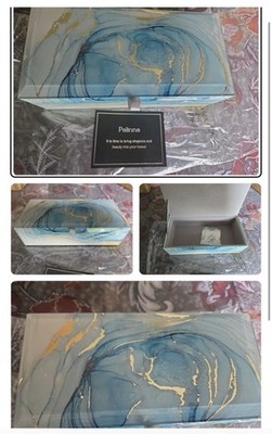 Palinna Glass Jewelry Keepsake Box Velvet Lining Blue Gold Swirl New