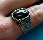 Gnarly Gothic Onyx Carved Sterling 925 Silver Mens Ring Size 13
