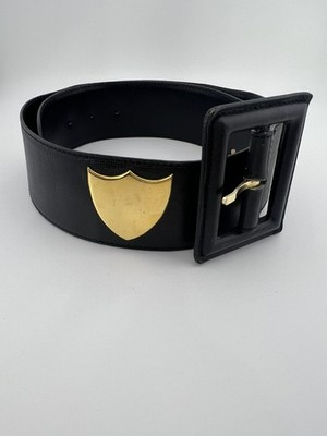 Vintage 1970s 1980s Paloma Picasso Leather black Shield Belt 