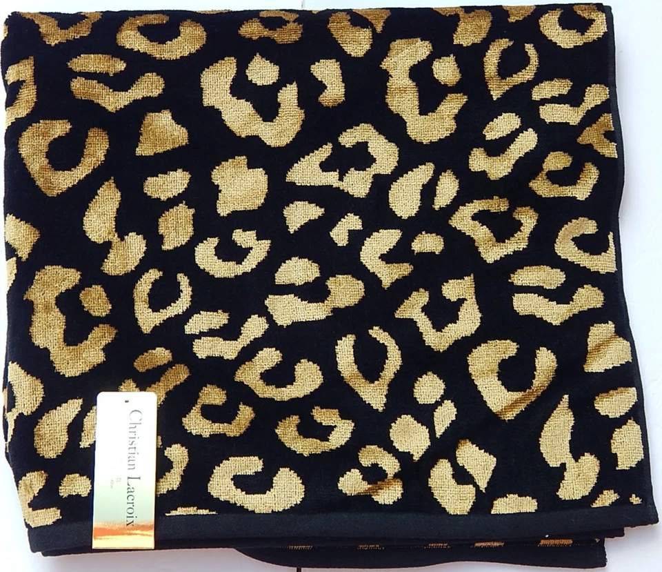 TOALHA DE BANHO CHRISTIAN LACROIX MISTURA DE ALGODÃO PRETO/DOURADO ANIMAL PRINT 30" x 56" NOVA - Imagem 2 de 4
