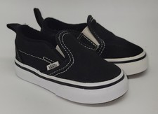 Vans Slip-On V Shoes Toddler Size 4 Canvas Black/True White Baby Shoes