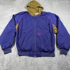 VTG Nike Windbreaker Jacket Mens Medium Purple Hooded Nylon Full Zip Retro 90s