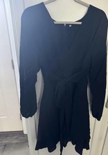 Women’s 3/4 Sleeve Black Dress With Wrap around Tie in Front or Back