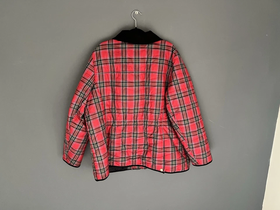 Talbots Women's 2X Snowflake Plaid Red Tartan Full Zip Snap Up Barn Jacket - Image 4 of 4