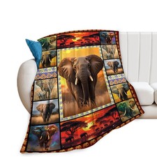 Elephant Throw Blanket African Elephant Blankets Ultra Soft Warm Flannel Flee...