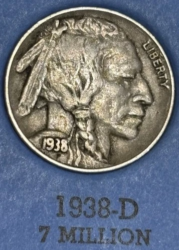 1938d Buffalo nickel, nice original XF condition Full Date Full Horn, No issues