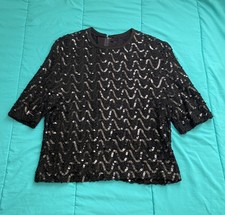 Vintage 70s 80s Black Sequins Glam Three Flaggs Top Formal Wear