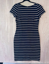 ANN TAYLOR Black White Stripe Cap Sleeve Dress 6 Sheath Silhouette Stripe Career