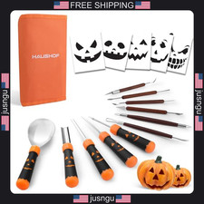 Pumpkin Carving Kit 11PCS with Stencils and Ergonomic Tools for Halloween