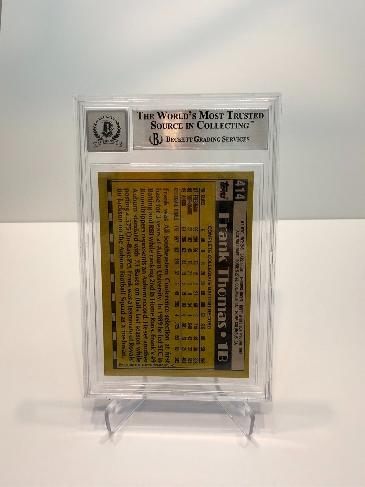 Score & Topps 1990 Frank Thomas Rookie Autograph Beckett Graded 10 Upper Deck view 3