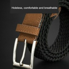 Men Elasticated Nylon Belt Woven Single Pin Buckle Solid Holeless Waistband