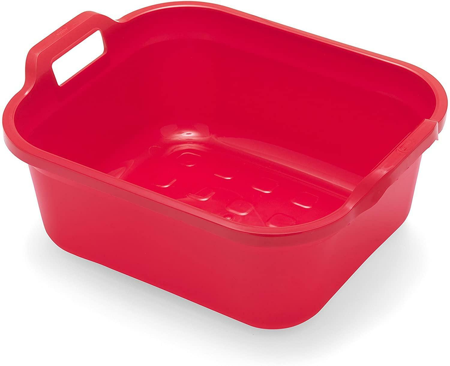 Large Rectangular Washing Up Bowl with Handles, Easy To Clean Red, 9.5
