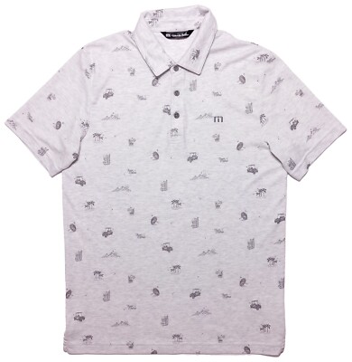 TRAVIS MATHEW Polo Shirt Gray All Over AOP Beer Golf Cart Small S