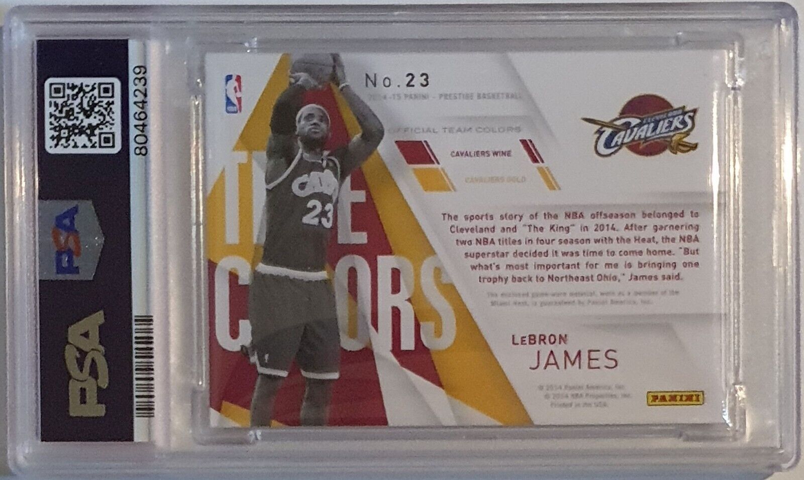 2014 Panini Prestige LeBron James #PATCH /199 Game Worn Jersey - PSA 9 (POP 2) view 4